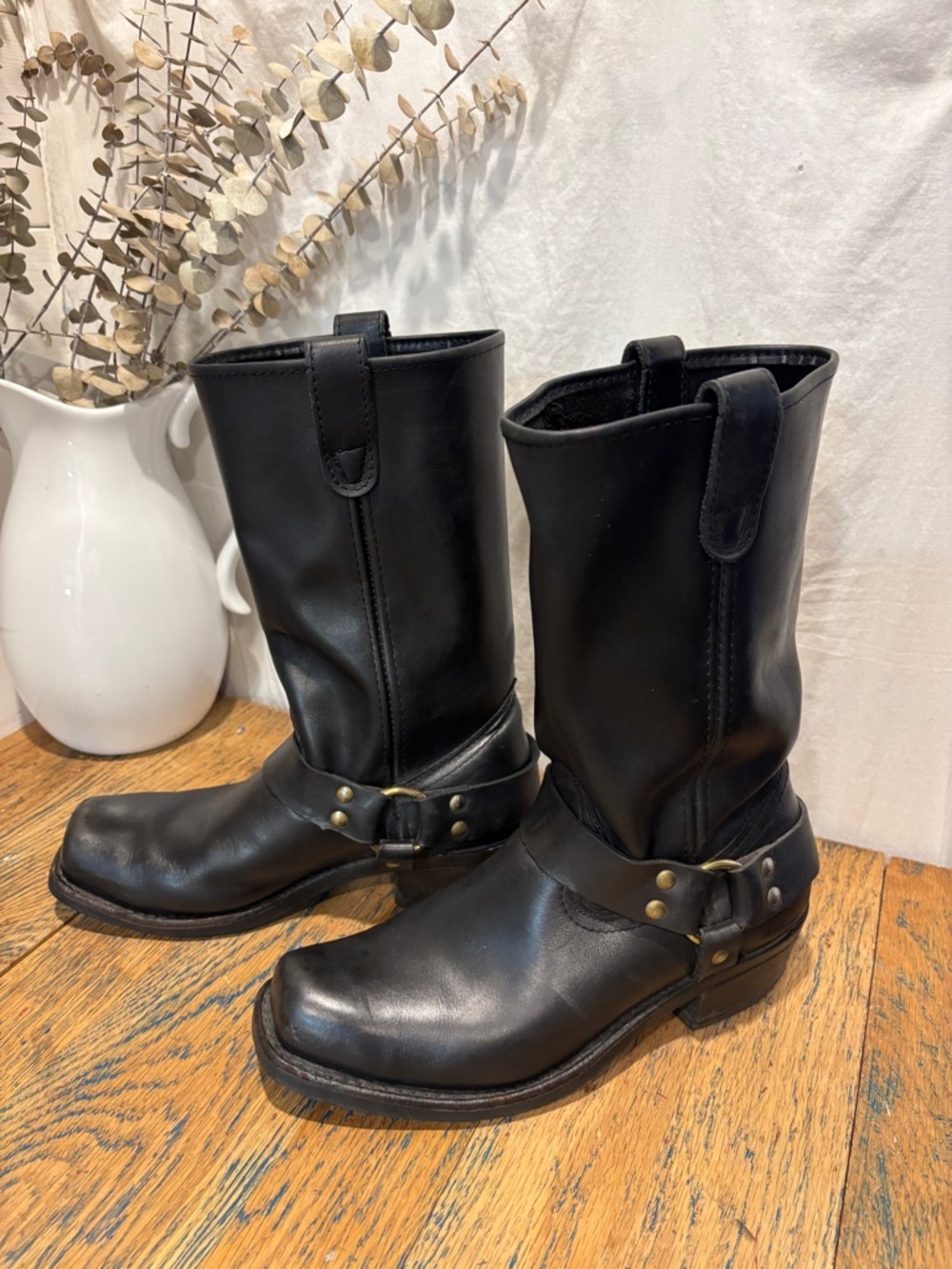 Black Leather Motorcycle Boots Men’s 8.5